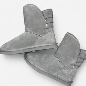 Bearpaw Kylee Suede Fog Grey NeverWet Water Repellent Short Boots Women’s 8 EUC